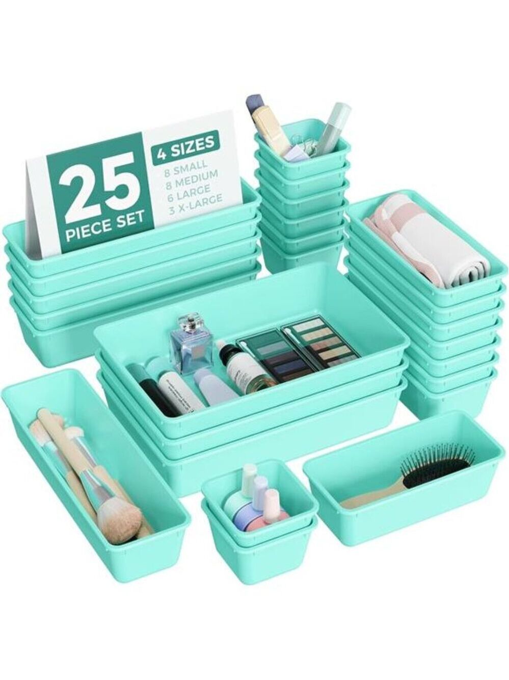 25 PCS Drawer Organizer Set Plastic Vanity Makeup Desk Bathroom Storage Trays Bl
